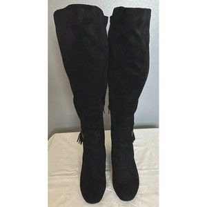 White Mountain Women's Size 8.5M Black Faux Suede Calhoun Knee High Boots EUC